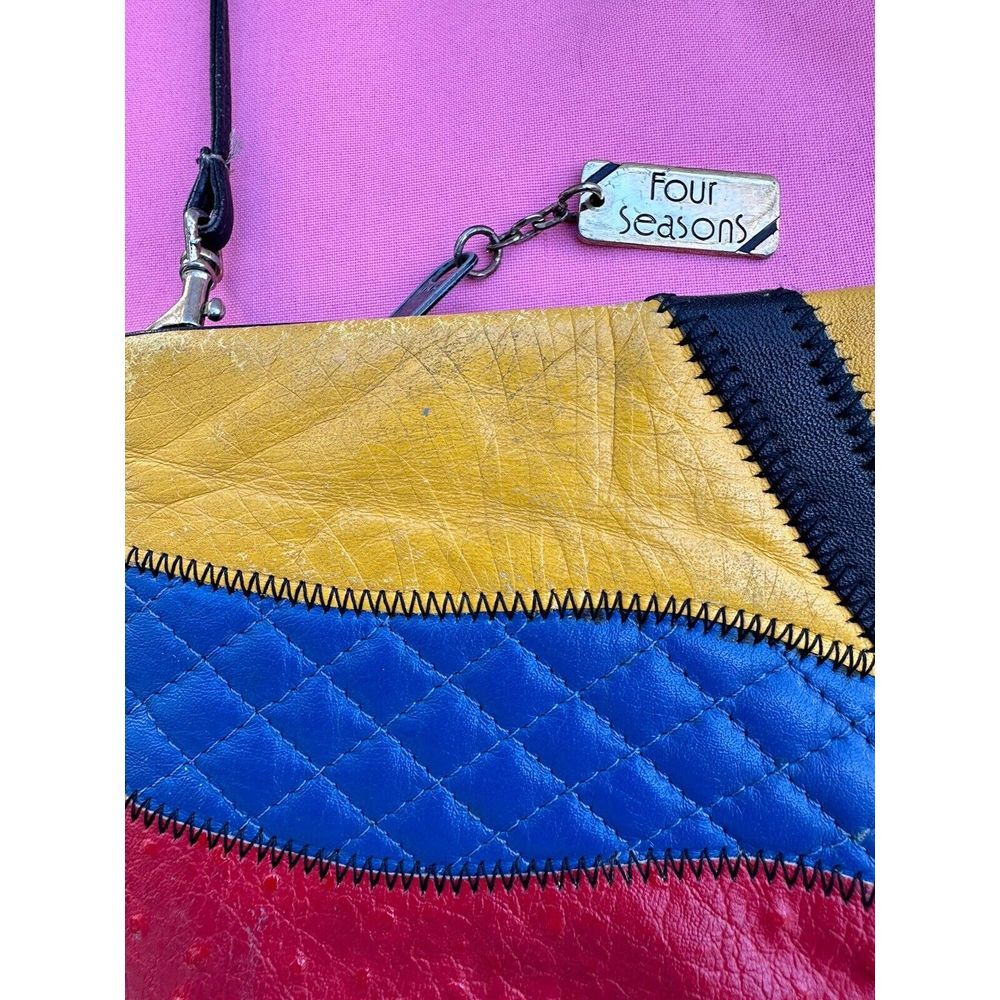 Vintage 1980s Four Seasons Multi Color Rectangle Leather Shoulder Bag or Clutch - Picture 3 of 5